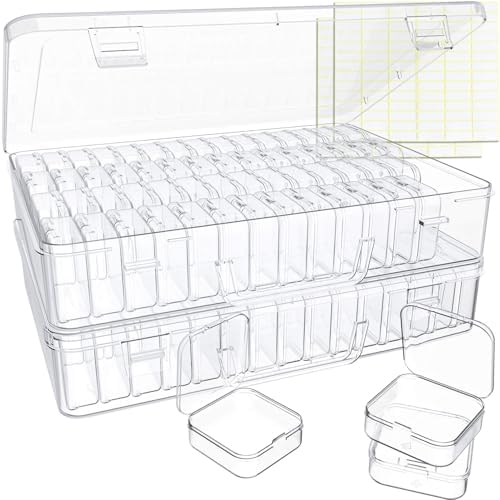 Bead Organizer Box, 120 Pack Small Clear Storage Boxes with Labels, Large Travel Craft Case with Handle, Mini Plastic Containers for Jewelry Making Diamonds DIY Pony Bracelet Screws Seeds Small Parts