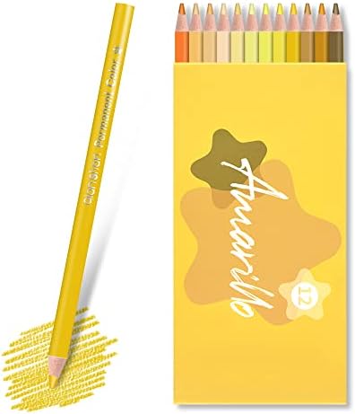 12 Yellow Colored Pencils Oil Based, Pre-sharpened Wooden Color Pencils Set