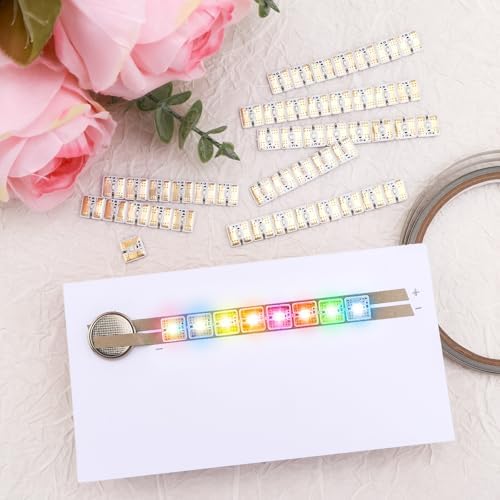 30 Pcs Aninating Rainbow Blink LED Circuit Stickers Light Craft Kit for Making Light-Up Cards Projects, with 1 Roll Conductive Fabric Tape, Add Lights to Holidays, Birthdays and Special Cards Decor