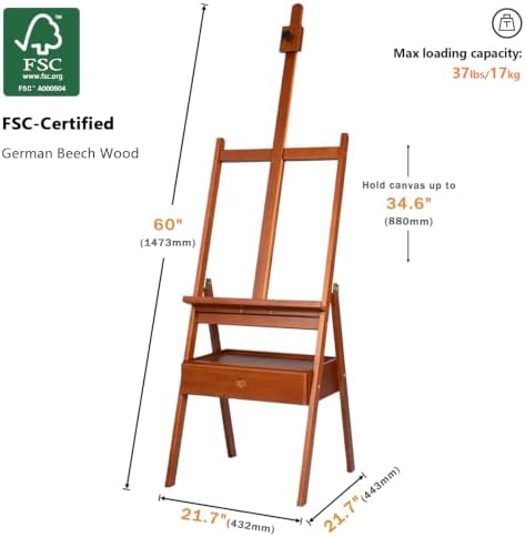 DJAR Medium Wooden H-Frame Art Easel with Storage Drawer, Walnut