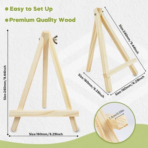 Conda 9 Pack 9 Inch Mini Wooden Display Easels, A-Shaped Mini Easel Stand for Small Painting, Painting Party Easel for DIY Crafts, Photos, Gift, Decoration