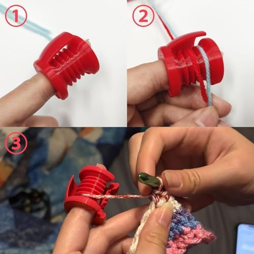 Hikiwin Plastic Yarn Guide Finger Holder, Crochet Tension Ring Knitting Thimble Tool Accessories, Crochet Knitting Loop for Crocheting Knitting Crafts Accessories, Red, 2 Pieces