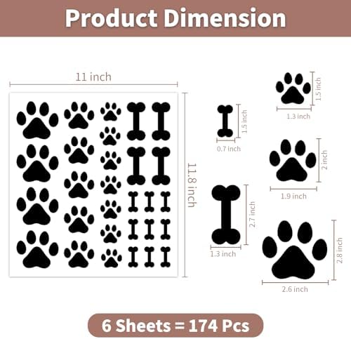 AOWDIAO 174 Pcs Dog Paw Decals - Peel and Stick Vinyl Wall Stickers for Dog's Room, Playroom & Party Decor