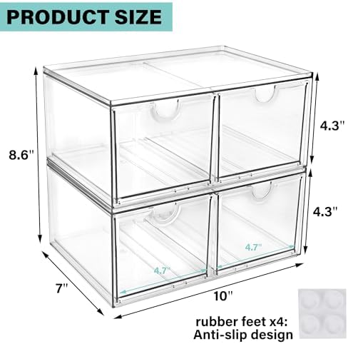 Prsildan Acrylic Storage Drawers Clear Makeup Organizer with 4 Drawers