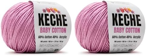 Keche Baby Cotton, 60% Cotton 40% Acrylic Yarn, Soft Cotton Yarn for Crochet and Knitting, Amigurumi Yarn 4 Skeins/Balls [1.76 Oz (50g) / 180 Yrds (165m)] x 2 Lavender