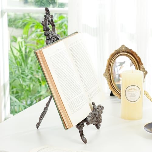 Sungmor Vintage Cast Iron Cookbook Stand, 15.5 Inches Tall Antique Brown