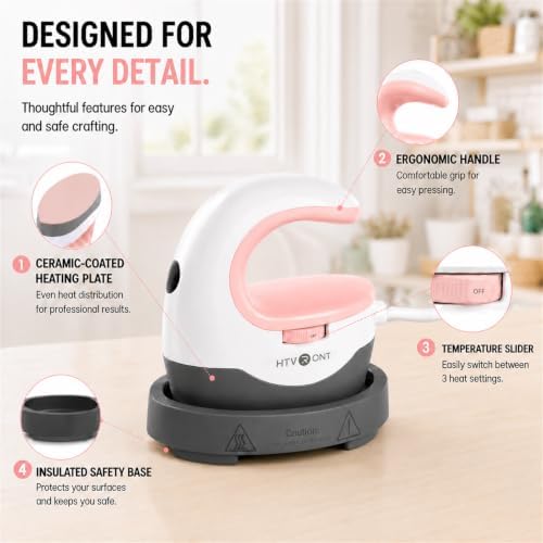 HTVRONT Heat Press Mini Heat Press Machine, Mini Iron for Crafts | Heats Up Quickly & 3 Heat Setings, Perler Beads Iron, Small Heat Press Machine for T Shirts, Hats