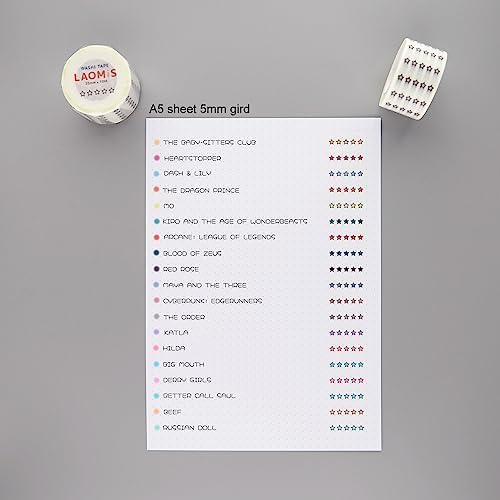 Japanese 5 Star Review Rating Tracker Writable Washi Tape / 25mm x 10M / 1000 Stickers
