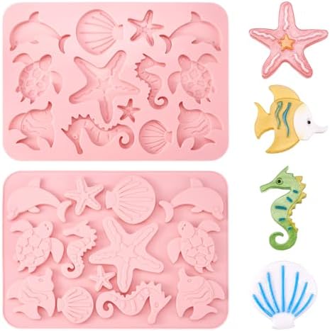 Craftdady Silicone Soap Mold 13 Cavities Ocean Nautical Animal Moulds Trays, 2 Pack for Handmade Craft Biscuit Candy Chocolate Cake UV Resin Epoxy Resin Jewelry Making