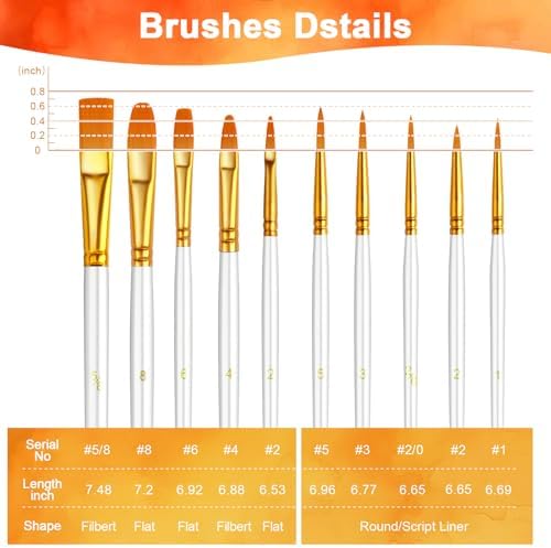 Paint Brushes Set, 16 Pack 160 Pcs Round-Pointed Tip Paintbrushes Nylon Hair Artist Acrylic Paint Brushes for Acrylic Oil Watercolor, Face Nail Art, Miniature Detailing & Rock Painting, White