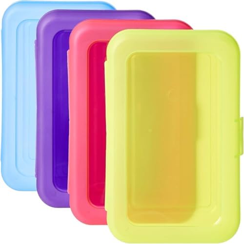 Amazon Basics Large Pencil Cases,Storage Organizer,Durable Plastic School Supply Box,Multi-Color Student Organization for Office,College & Classroom Supplies,(Pack of 48)