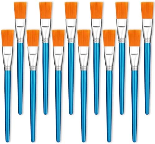 1 Inch Flat Paint Brushes for Acrylic Painting, 12 Pcs Acrylic Paint Brush Bulk, Arts Crafts Paintbrushes with Wooden Handle for Watercolor Oil Face Body Art Kids Adult Artist