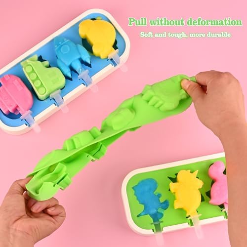 2 Pack Silicone Popsicle Molds, Cars, Ships, Train, Rocket and Dino Shapes