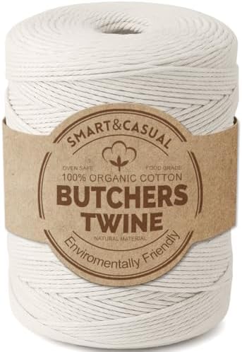SMART&CASUAL 1500 Feet 100% Cotton Butcher Twine String 2mm Food-Grade Cooking Twine for Kitchen Roasting Turkey Sausage Meat Prep Baking Crafts Crocheting Gift Wrapping Gardening