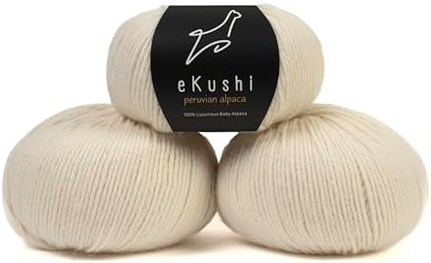 100% Baby Alpaca Yarn for Knitting & Crocheting - Set of 3 Skeins of Premium Yarn DK - Lightweight, Hypoallergenic & Thermal Peru Made - Ideal for Delicate Projects (N010 - Natural White)