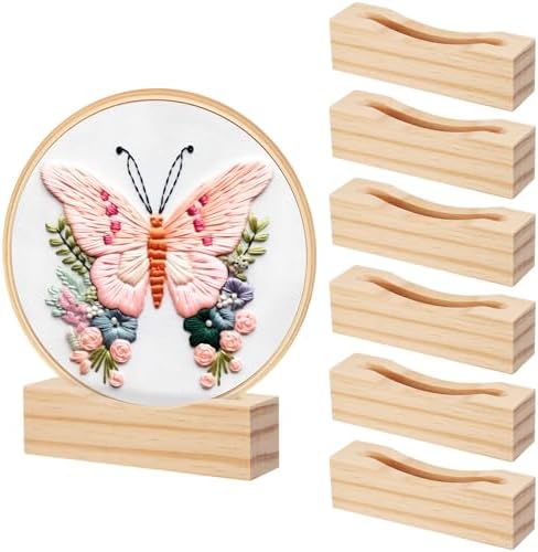 Chunful 6 Pcs Embroidery Hoop Display Stand Wooden Embroidery Frames Holder 2 Tier Groove Cross Stitch Hoop Stand Base Accessories for Display Works Home Exhibition Decor(5.31" X 1.3" X 1.5")