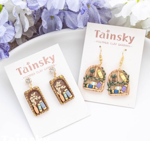 Tainsky Bookshelf Polymer Clay Cutters, 17 Shapes for Book Lover Earrings