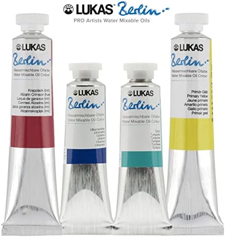 Lukas Berlin Pro Artists Water Mixable Oil Paint 37 ml Tube Olive Green, Water Soluble, Lightfast Pigments, Quick Drying, Easy Clean-Up, Eco-Friendly, Professional Quality, 40 Color Range