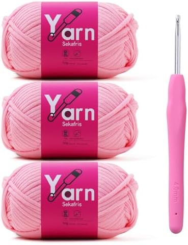 Crochet Yarn 150g/163.5yds Cotton - Chunky Yarn for Crocheting - Cotton-Nylon Blend (Pink)