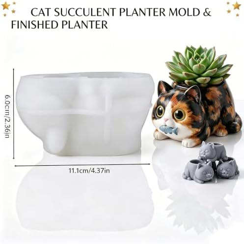 3D Cat Silicone Mold Animal Candle Holder Resin Mold for Succulent