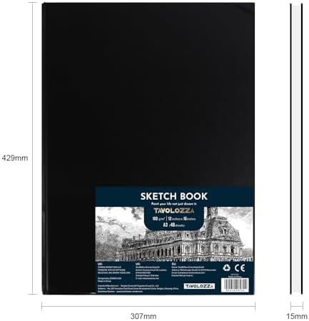 Tavolozza A3 (16.6"x11.7") Hardcover Sketch Book – 48 Pages of Heavyweight 102 lb/170gsm Acid-Free Drawing Paper – Durable, Smooth Surface for Dry Media, Painting & Sketching
