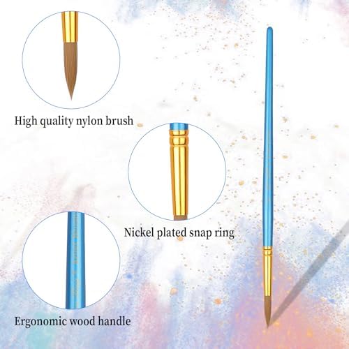 12pcs Round Paint Brushes Watercolor Brushes Round Water Color Paintbrushes for Acrylic Painting Artist Body Face Oil Paint Brush for Model Rock Craft Canvas Nail Art Miniature