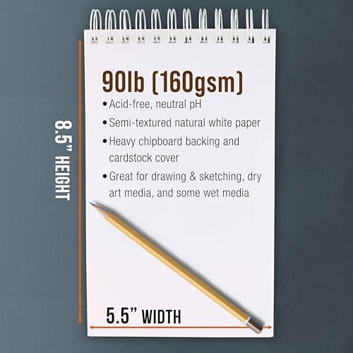 U.S. Art Supply 5.5x8.5 Premium Heavy-Weight Paper Spiral Bound Sketch Pad