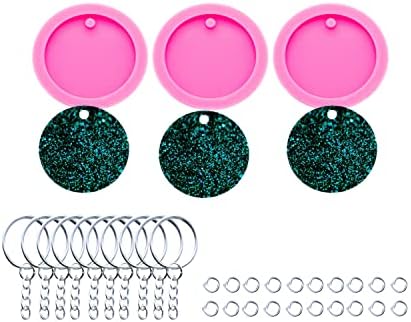3pc 1.5in Circle with Hole Blank Keychain Resin Crafting Silicone Mold Crafts Epoxy with 10PC Key Ring(DY0260+DY0260+DY0260)