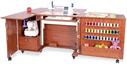 Arrow K8405 Wallaby Kangaroo Sewing, Cutting, Quilting, Crafting Cabinet and Table, Includes Storage and Airlift, Portable with Wheels, Teak Finish
