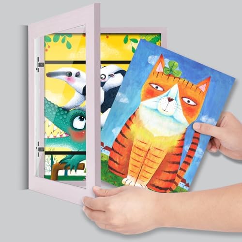 [2-Pack] Kids Art Frames, 8.5x11 Front Opening Kids Artwork Frames Changeable, Pale Pink Artwork Display Storage Frame for Wall, Holds 50 Pcs, for 3D Picture, Crafts, Children Drawing, Hanging Art,