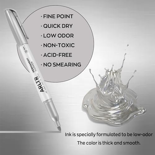 ARLTR Silver Metallic Permanent Markers, 12 Pack, Silver Metallic