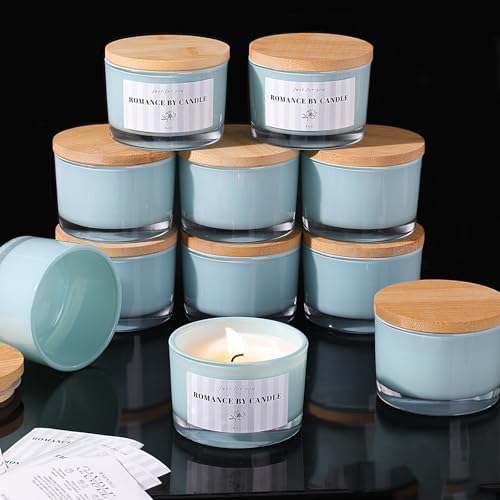12 Pcs 4 oz Blue Glass Candle Jars with Lids& Labels for Candle Making