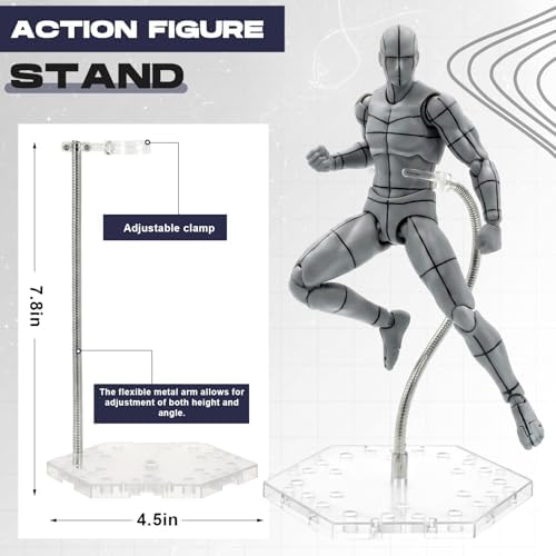 Ceenna Body Set, Action Figure Wireframe Adjustable Articulated Drawing Model Manikin Art Mannequin Figure for Artists Designers Sculptors Sketching Painting, Gray with Black Lines