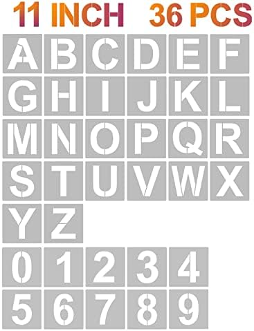 YEAJON 11 Inch Letter Stencils and Numbers, 36 Pcs Alphabet Art Craft Stencils, Reusable Plastic Templates for Wood, Wall, Fabric, Rock, Signage, DIY Art Projects (11 Inch)