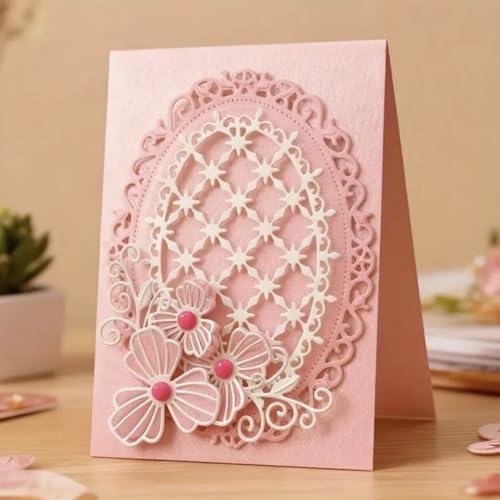 Scrapbooking Die-Cuts, Layer Frame Net Set Metal Cutting Dies for Card Making, Paper Craft Template, Background Embossing Stencils, DIY Album Décor (Oval Lace Grid Frame-13.2x10cm)