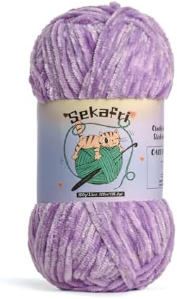 Fuzzy Chenille Yarn for Crocheting, Fluffy Amigurumi Crochet Yarn for DIY Craft/Hat/Shoes, (100g/197yds) Soft Velvet Baby Blanket Yarns（Light Purple）