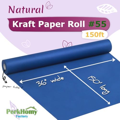 PerkHomy Blue Kraft Paper Roll 36" x 1,800" (150') for Gift Wrapping Bouquet Flower Art Painting Craft Writing Packaging Shipping 80GSM 55LB (Blue, 36" x 150')