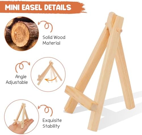 12 Pack 5" Mini Wood Display Easel, Natural Wooden Tripod Holder Stand for Displaying Small Canvases, Business Cards, Photos