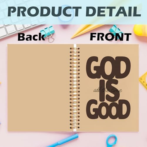 Yhtrg God Is Good Christian Spiral Hardcover Notebook, Tan Chocolate Brown Inspirational Writing Journal, Minimalist Neutral Religious Faith Prayer Notebook for Bible Study Daily Journaling, 5.5x8.3