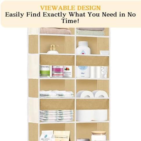 Ofiray-home Over the Door Organizer 5 Tiers,Extra Large Behind Door Storage of 10 Compartments,80 lbs Weight Capacity Over the Door Storage, Door Hanging Organizer for Closet, Diaper Organizer, Camel
