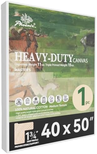 PHOENIX 40x50 Inch 1 Pack Heavy Duty Stretched Canvas - 1 3/4" Thick Extra Large Canvas for Painting - Master Series 15 Oz. Gesso Primed Cotton Archival Canvases for Professional Artists