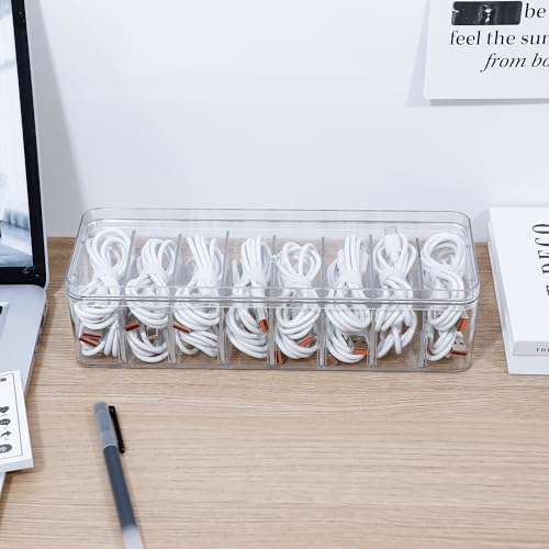 Plastic Cord Storage Organizer for Desk Drawer, Clear, with Lid