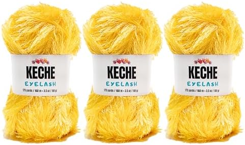 Eyelash Fun Fur Yarn - Premium Soft Crochet Yarn DIY Hand Knitting 100% Polyester 175 Yds 3.53 Oz (Pack of 3) - Dark Yellow