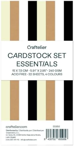 Craftelier - Essentials Color Cardstock | Pack of Colored Cardstock | Colored Paper for Crafts, Scrapbooking, DIY Projects | 32 Sheets, Double-Sided, 5.91" x 2.95", 8.47oz