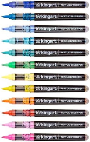 KINGART PRO 12-Piece Acrylic Paint Brush Pen Set – Tropical Colors – Flexible Nylon Brush Tip for Detailed Illustration and Lettering – Water-Based Opaque Art Markers for Multi-Surface Use