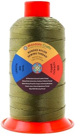 Mandala Crafts Size 277 840D T270 Olive Drab Bonded Nylon Thread, 800 YDs