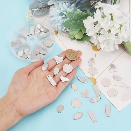 PH PandaHall 304 Stainless Steel Stamping Charms 60pcs 6 Style Blank Tags