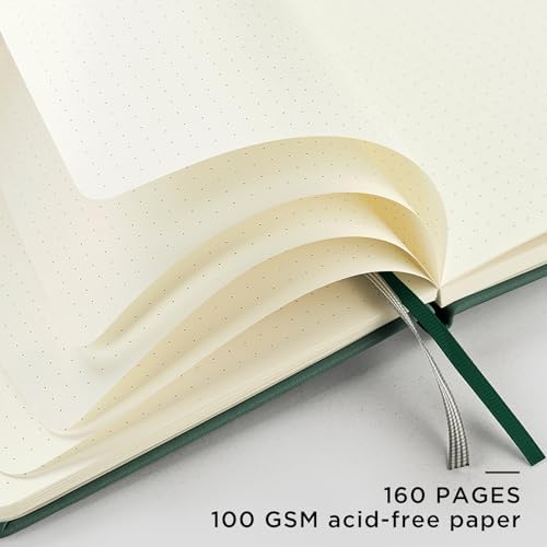 &And Per Se Dotted Notebook with Pen, A5 Hardcover Dotted Journal, 160 Pages 100GSM Thick Paper Dot Grid Journal with Fineliner Pen (Green)