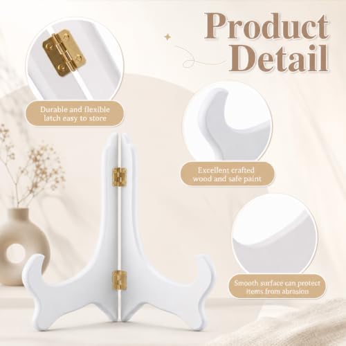 Tatuo 2 Packs Wooden Plate Stands for Display Easel Holders, 8 Inch, White