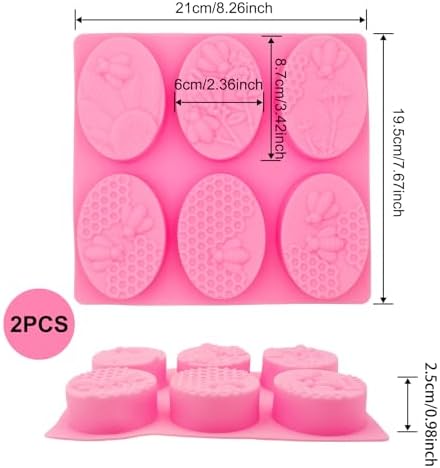 2 Pcs Honeycomb Soap Molds Bee Honey Silicone Molds Cake Molds Beehive Chocolate Mold Set for Home Handmade DIY Candle Muffin Baking Tray Lotion Bars Wax Melts Beeswax Tool (Pink)